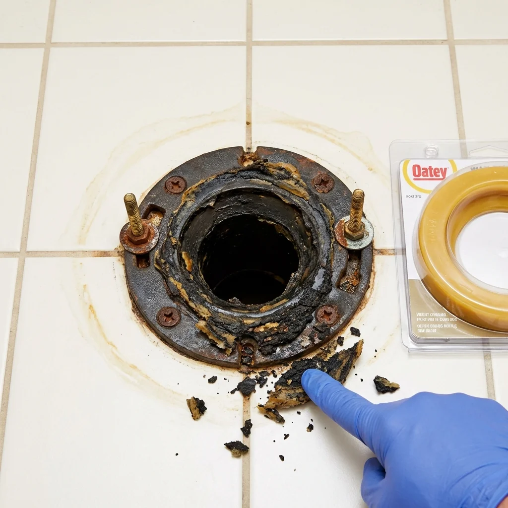 Failed wax ring showing water seepage at the base of a toilet in a Madera, CA home